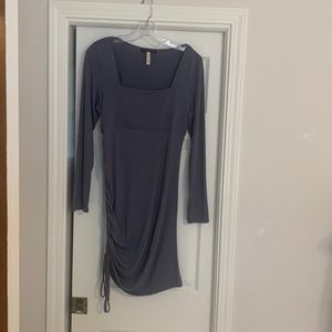 Final Touch Blue Body Con long sleeve dress with side ruching- new